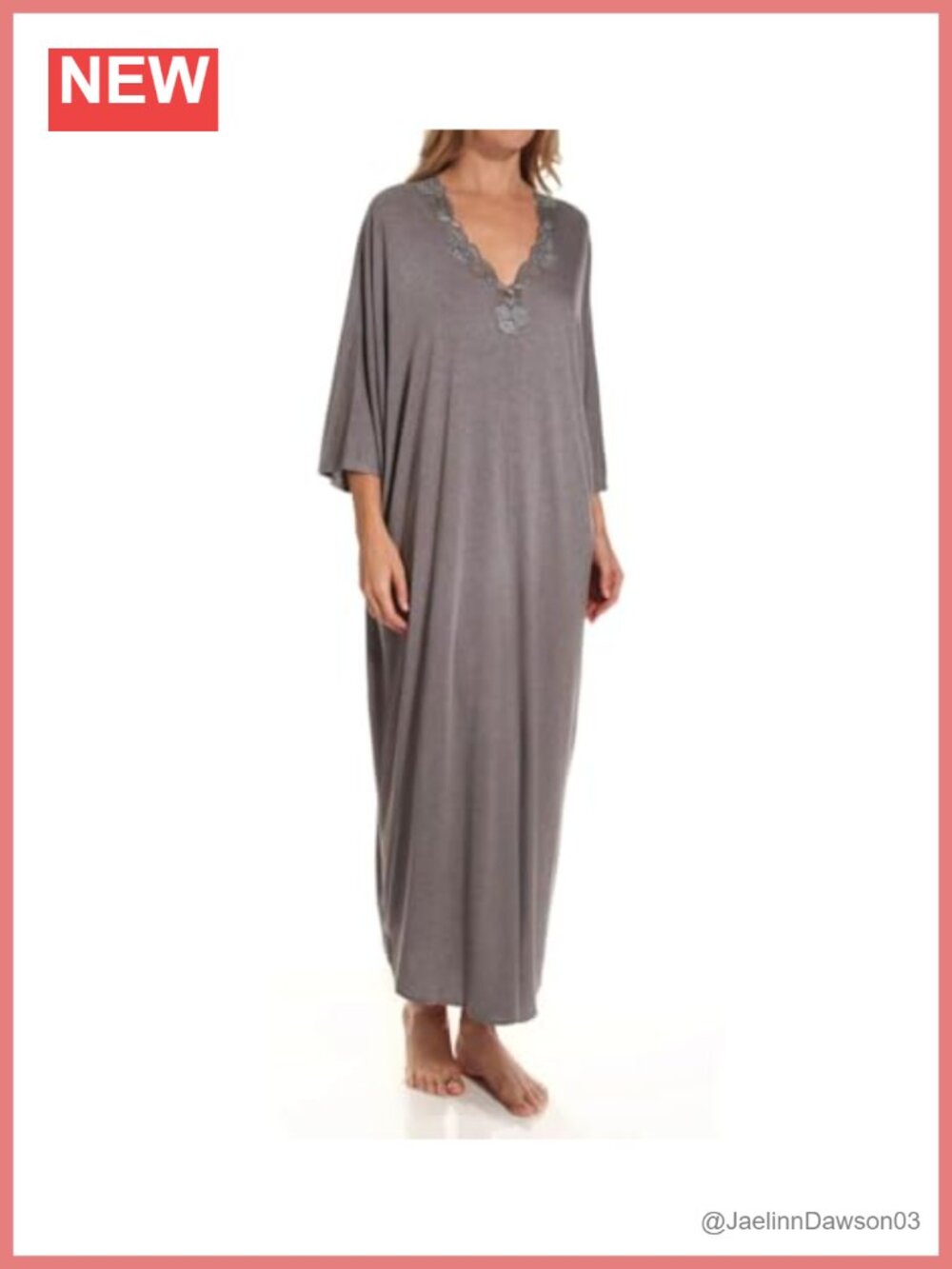 Natori Zen Floral Caftan Lace Trim V-Back Loungewear